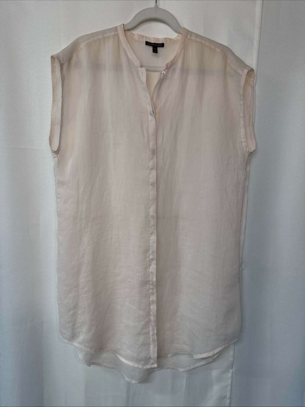 Eileen Fisher Tissue Weight Ramie Mandarin Collar Tunic Sz M Sheer Pale Pink Art